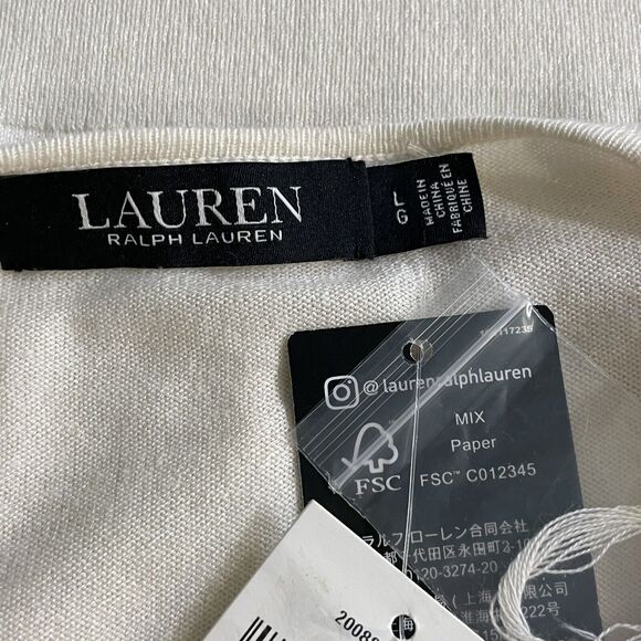 Lauren Ralph Lauren Sweater Ruffle Trim Jersey Winter Cream Modal Large New - Picture 5 of 9